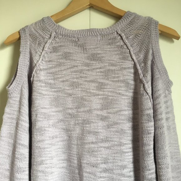 Pastel Purple Fringed Cold Shoulder Knit Sweater - Picture 7 of 15